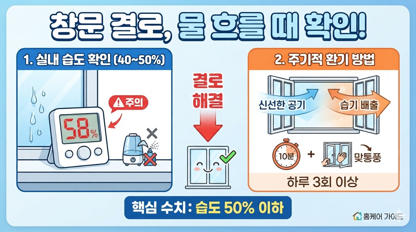 창문 결로로 물이 흐를 때 환기와 실내습도부터 확인하는 방법