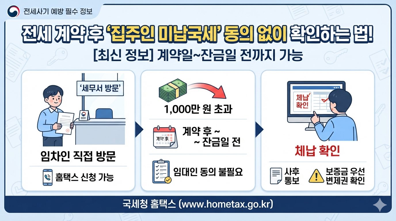 전세 계약 후 집주인 미납 국세를 동의 없이 확인할 수 있을까요