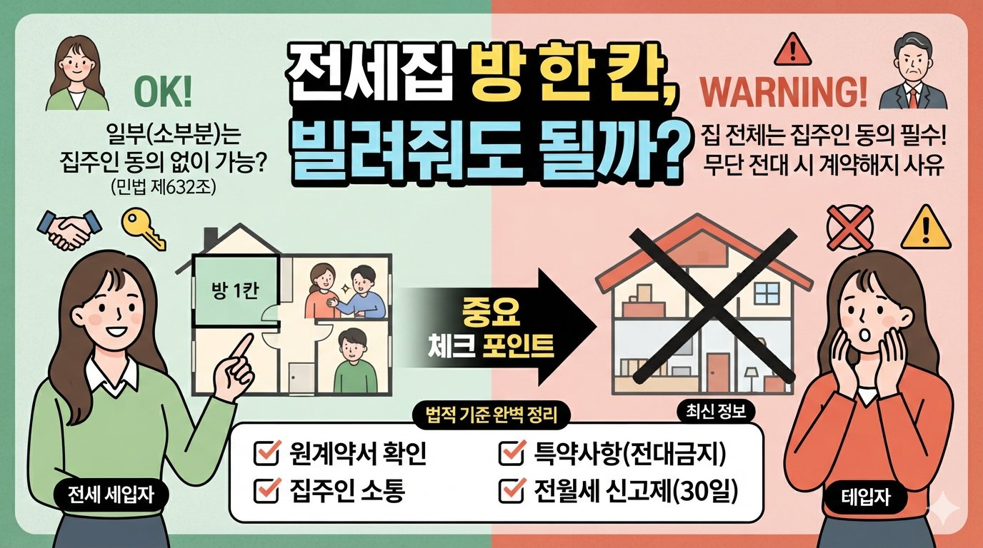 전세집 일부를 다른 사람에게 다시 빌려줘도 될까요